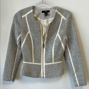 H&M Sz 6 Salt&Pepper Structured Zip-Up Blazer • NWT!